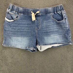 Project Indigo Womens Blue Denim Pull On Elastic Waist Drawstring Shorts L